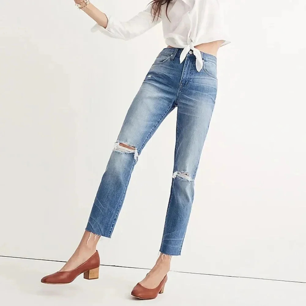 Madewell The High-Rise Slim Boyjean Light Wash Rip Knee Edition Size 25 - Picture 15 of 15